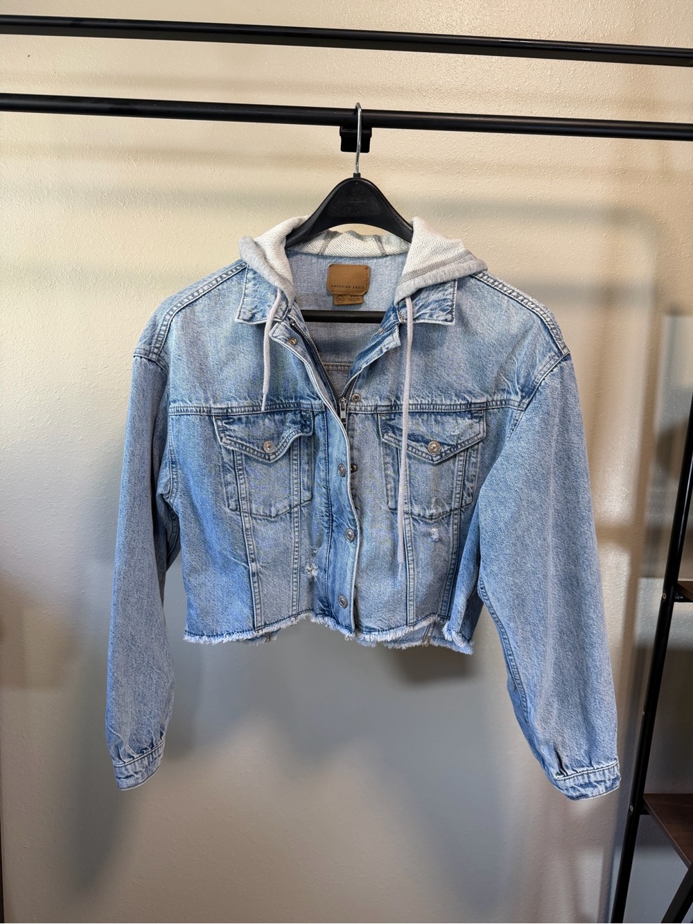American Eagle “Real Good” Hooded Cropped Denim Jacket